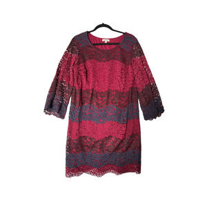 MAX STUDIO Maroon/Black Colorblock Lace Shift Dress Women's Size Large